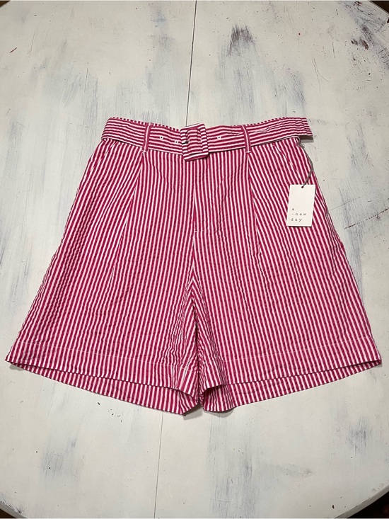 a new day Pants - NWT A New Day Pink/White Stripe 100% Cotton Seersucker High Waist Belted Shorts